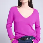 Pull col v fuschia en cachemire