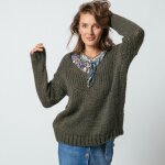 Pull col v grosse maille mlange laine bally