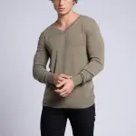 Pull col v kaki en cachemire