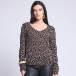 Pull col v lopard beige en cachemire