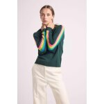 Pull col v manches bandes arc en ciel java en cachemire vert bouteille