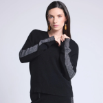 Pull col v noir  bandes argente en cachemire