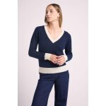 Pull col v rib contraste zephana en cachemire bleu marine et rib blanc Pull col v rib contraste zephana en cachemire bleu marine et rib blanc