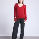 Pull col v rouge bordeaux en cachemire