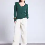 Pull col v vert bouteille en cachemire