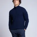 Pull col zipp montant bleu marine en cachemire