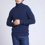 Pull  col zipp moulin bleu en cachemire