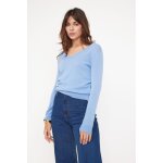 Pull femme col v zefina en cachemire bleu ciel