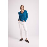 Pull femme col v zefina en cachemire bleu peacock