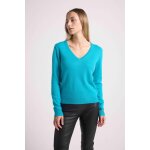 Pull femme col v zefina en cachemire bleu turquoise