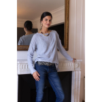 Pull fendu manches longues tress devant femme - bleu clair chin multicolore