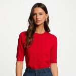 Pull fin ajoures fantaisie love rouge en viscose