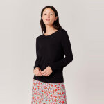 Pull fin détail dentelle et boutons noir en viscose Pull fin détail dentelle et boutons noir en viscose
