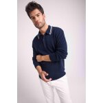 Pull homme col polo rayures blanches louis en cachemire bleu marine