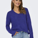 Pull en maille col v camilla bleu léa jade Pull en maille col v camilla bleu léa jade