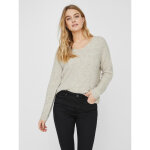 Pull en maille col en v manches longues beige ida