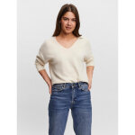 Pull en maille col en v manches longues beige iris