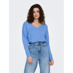 Pull en maille col en v manches longues bleu yule Pull en maille col en v manches longues bleu yule