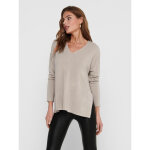 Pull en maille col en v manches longues gris beige