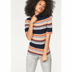 Pull maille côtelée rayée col roulé manches courtes femme tom tailor denim - bleu Pull maille côtelée rayée col roulé manches courtes femme tom tailor denim - bleu