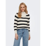 Pull en maille rayures col haut manches longues beige écru Pull en maille rayures col haut manches longues beige écru