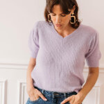 Pull manches courtes en baby alpaga violet Pull manches courtes en baby alpaga violet