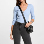 Pull manches longues c�tel� d�tail zipp� bleu ciel en viscose