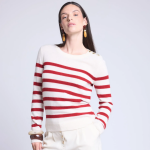 Pull marinire avec boutons blanc et rouge en cachemire