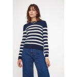 Pull mariniere femme zarol en cachemire bleu marine ecru