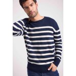 Pull mariniere homme zerol en cachemire bleu marine rayures blanches