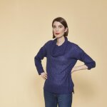 Pull oversize fendu et asymtrique col roul manches longues femme - bleu dur
