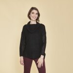 Pull oversize fendu et asymtrique col roul manches longues femme - noir