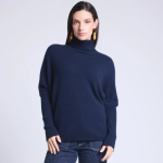 Pull poncho col roul bleu marine en cachemire