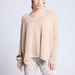 Pull poncho col v beige en cachemire