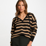 Pull ray noir et beige en viscose