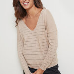 Pull sable  rayures beige