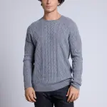 Pull torsade col rond gris en cachemire