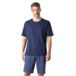 Pyjama court col rond homme liberty eminence bleu en coton Pyjama court col rond homme liberty eminence bleu en coton