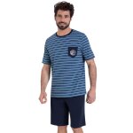 Pyjama court col rond homme rayures waves athena en coton
