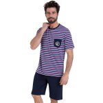 Pyjama court col rond homme rayures waves athena multicolore en coton