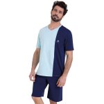 Pyjama court col v homme ecopack athena multicolore en coton
