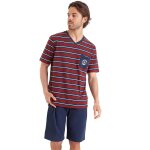 Pyjama court col v homme rayures cap horn athena multicolore en coton