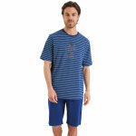 Pyjama court rayures fish & chips bleu en coton pour homme Pyjama court rayures fish & chips bleu en coton pour homme