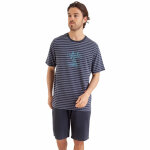 Pyjama court rayures fish & chips gris en coton pour homme Pyjama court rayures fish & chips gris en coton pour homme