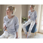 Pyjama femme  fleurs - gris en coton