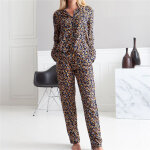 Pyjama femme lautomnal � motif feuilles - multicolore en viscose