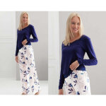 Pyjama femme uni / imprim feuillage - bleu en viscose