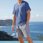Pyjama homme en coton ray� bleu marine - dodo homewear