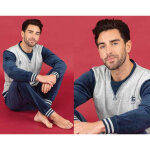 Pyjama homme manches longues style jogging - bleu en coton