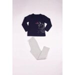 Pyjama leggings fille en coton - bleu marine imprimé / gris chiné - nuit magique Pyjama leggings fille en coton - bleu marine imprimé / gris chiné - nuit magique